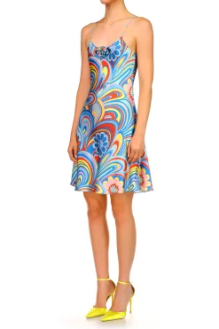 Rodarte Aqua Multicolor Printed Bias Mini Slip Dress New