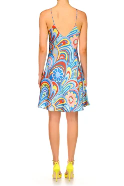 Rodarte Aqua Multicolor Printed Bias Mini Slip Dress New