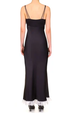 Rodarte Black Bias Dress With White Lace Bodice Ruffle And Ribbon Bow Detail Cheap