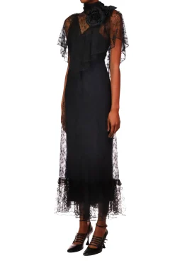 Rodarte Black Floral Lace Dress With Flower Corsage Best Sale