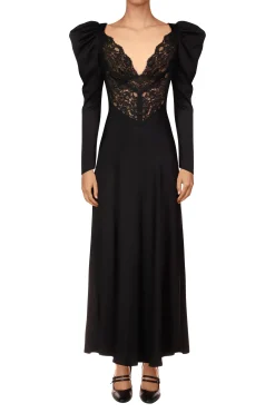 Rodarte Black Silk And Lace Bias Long Sleeve Dress Flash Sale