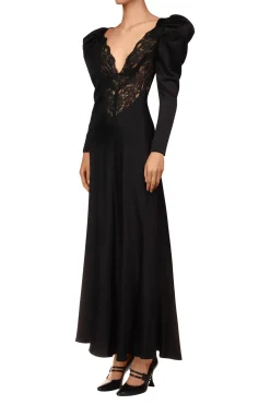 Rodarte Black Silk And Lace Bias Long Sleeve Dress Flash Sale
