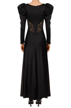 Rodarte Black Silk And Lace Bias Long Sleeve Dress Flash Sale