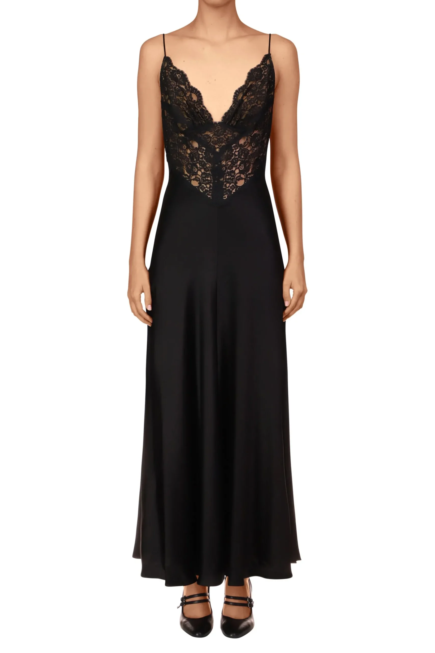 Rodarte Black Silk Charmeuse Bias Dress With Black Lace Discount