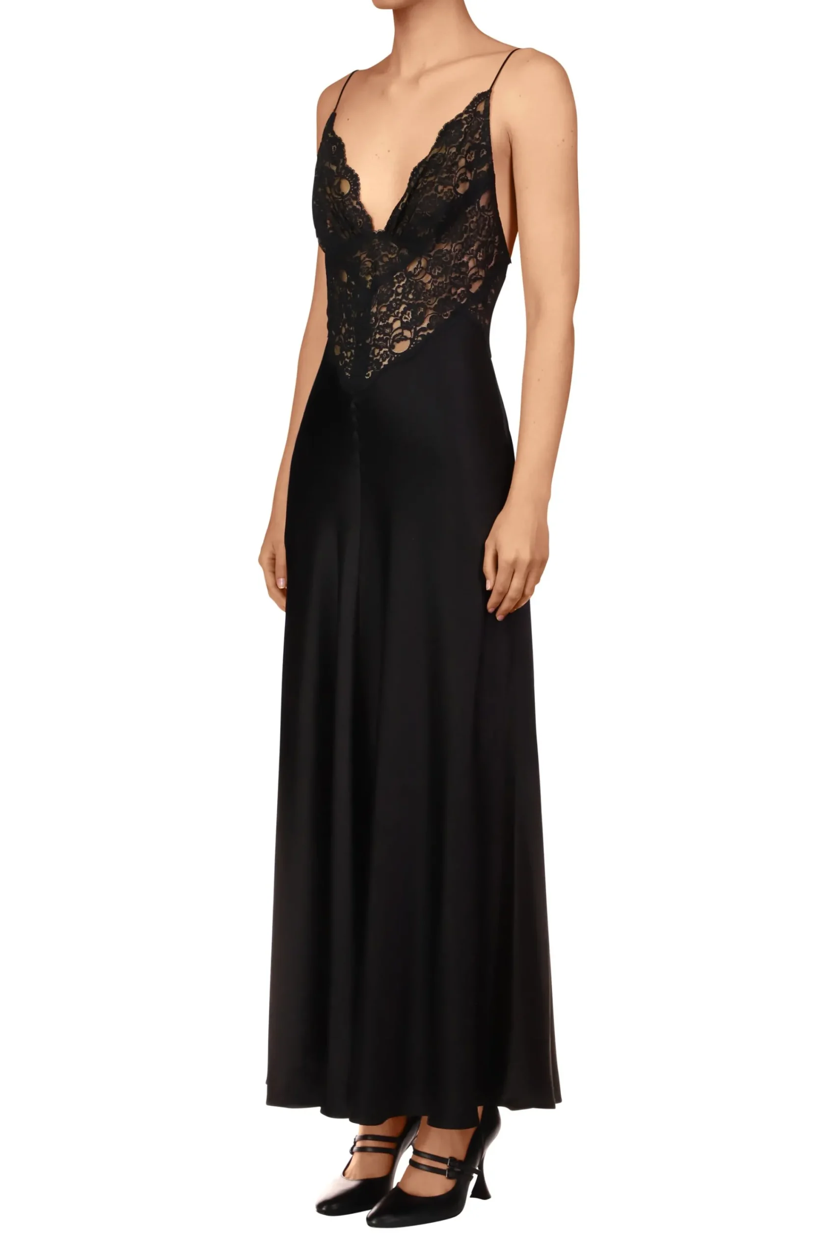 Rodarte Black Silk Charmeuse Bias Dress With Black Lace Discount