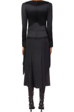 Rodarte Black Silk Long Sleeve Dress With Black Sequin Tulle & Sash Online