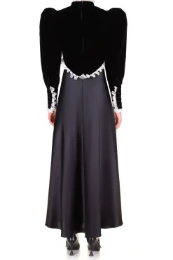 Rodarte Black Silk Satin & Velvet Long Sleeve Dress With Lace Detail Cheap