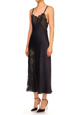 Rodarte Black Silk Satin And Lace Bias Slip Dress Hot