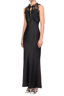 Rodarte Black Silk Satin Bias Halter Dress With Lace And Ruffle Details Shop