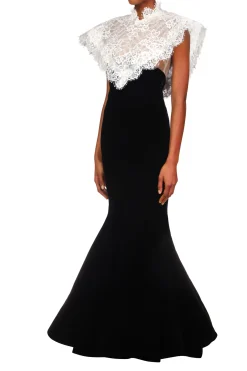 Rodarte Black Velvet Gown With Off White Lace Collar Sale