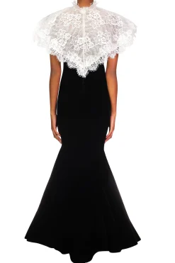 Rodarte Black Velvet Gown With Off White Lace Collar Sale