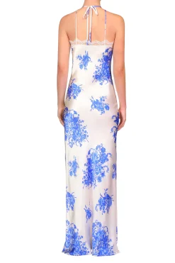 Rodarte Blue And White Floral Printed Silk Bias Gown With Lace Details Shop