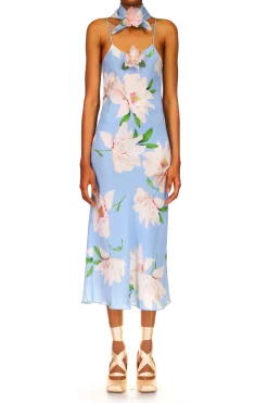Rodarte Blue And White Floral Silk Slip With Silk Flower Detail Flash Sale