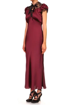 Rodarte Burgundy Silk Satin Bias Dress With Lace And Ruffle Details Online