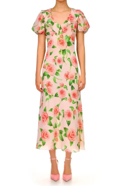 Rodarte Camellia Printed Silk Bias Dress With Ruffle Details Outlet