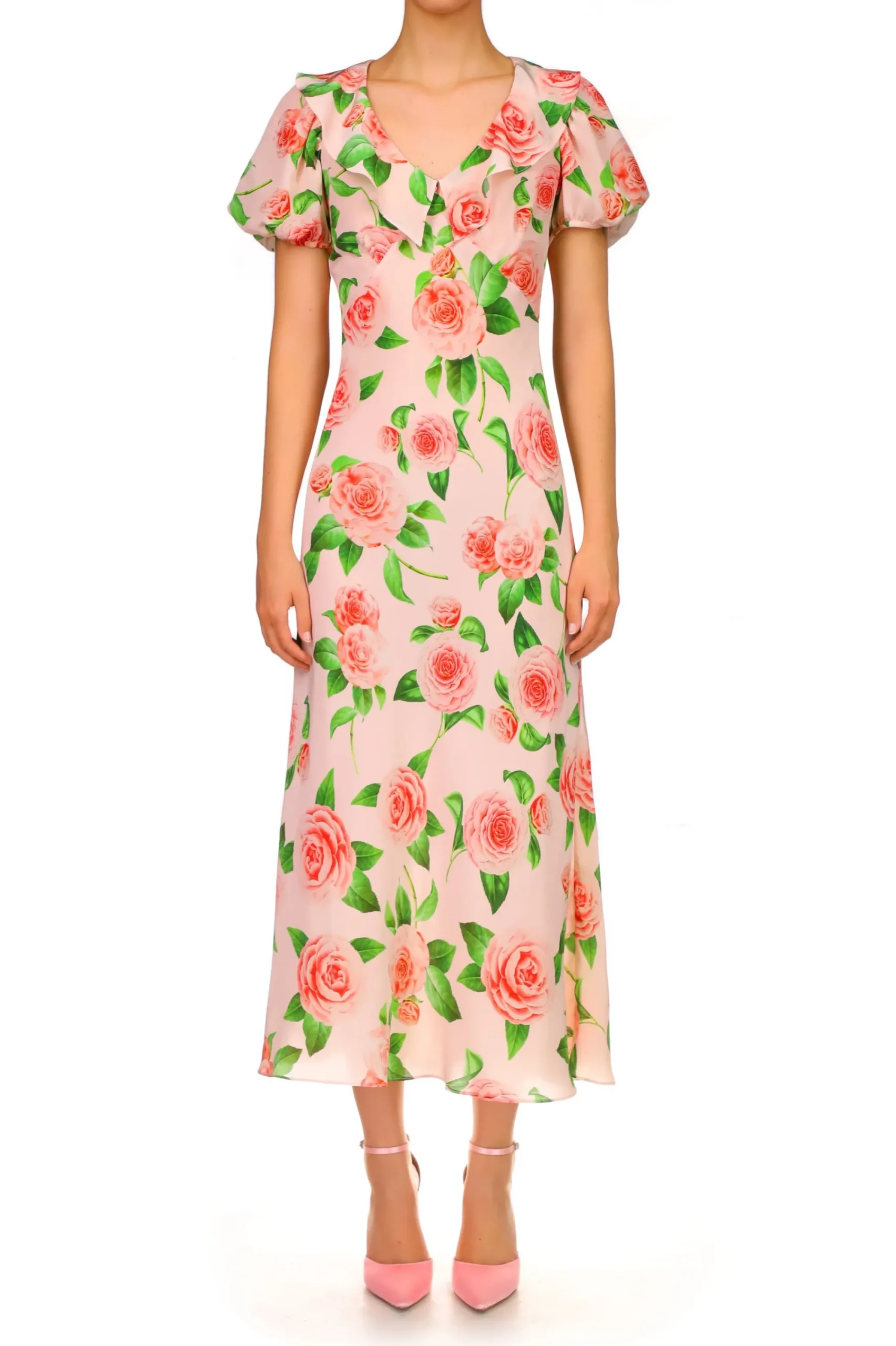 Rodarte Camellia Printed Silk Bias Dress With Ruffle Details Outlet