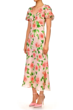 Rodarte Camellia Printed Silk Bias Dress With Ruffle Details Outlet