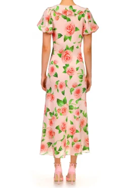 Rodarte Camellia Printed Silk Bias Dress With Ruffle Details Outlet