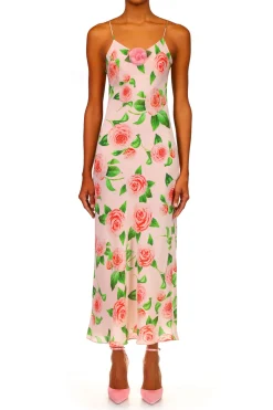 Rodarte Camellia Printed Silk Bias Slip With Silk Flower Detail Store