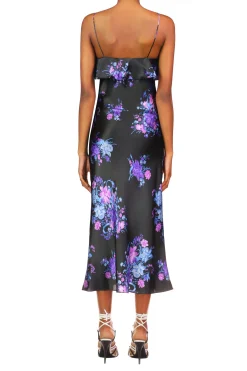 Rodarte Floral Printed Satin Charmeuse Bias Slip Dress With Ruffle And Silk Flower Detail Discount