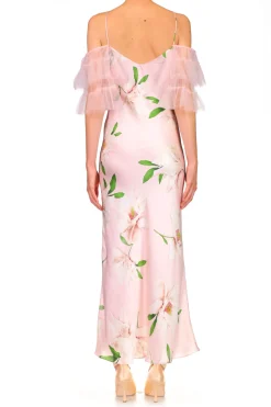 Rodarte Floral Printed Silk Bias Slip Dress With Ruffle Sleeves And Silk Flower Store