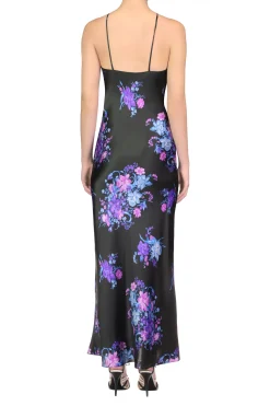 Rodarte Floral Printed Silk Satin Bias Halter Dress With Ruched Bust And Silk Flower Detail Online