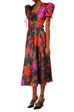 Rodarte Floral Printed Twill Dress With Silk Flower Cheap