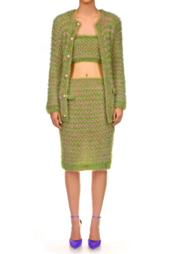Rodarte Green And Pink Hand Knit Strapless Top Best Sale