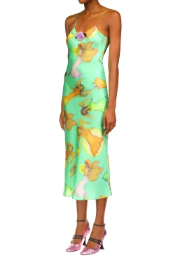 Rodarte Green Fairy Printed Silk Satin Bias Slip Dress Best