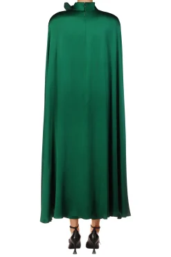 Rodarte Green Silk Satin Cape Dress With Flower Store