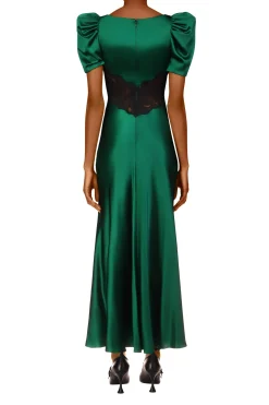 Rodarte Green Silk Short Sleeve Dress With Black Lace Details Best
