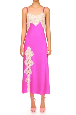 Rodarte Hot Pink Silk Satin And Lace Bias Slip Dress Online