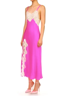 Rodarte Hot Pink Silk Satin And Lace Bias Slip Dress Online