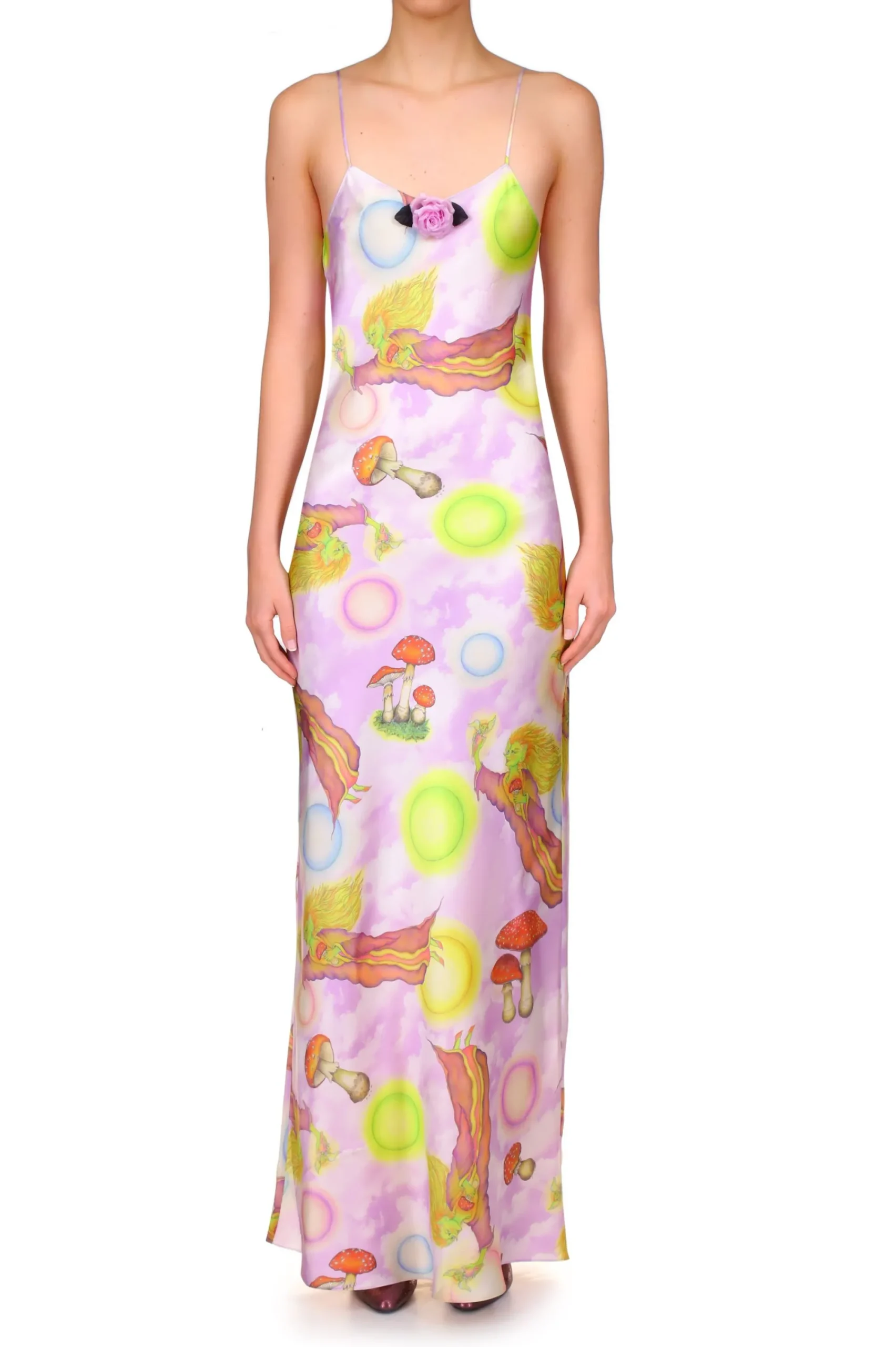 Rodarte Lavender Cloud And Fairy Printed Silk Satin Bias Slip Dress Cheap