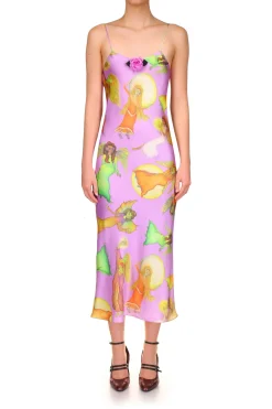 Rodarte Lavender Fairy Printed Silk Satin Bias Slip Dress Discount