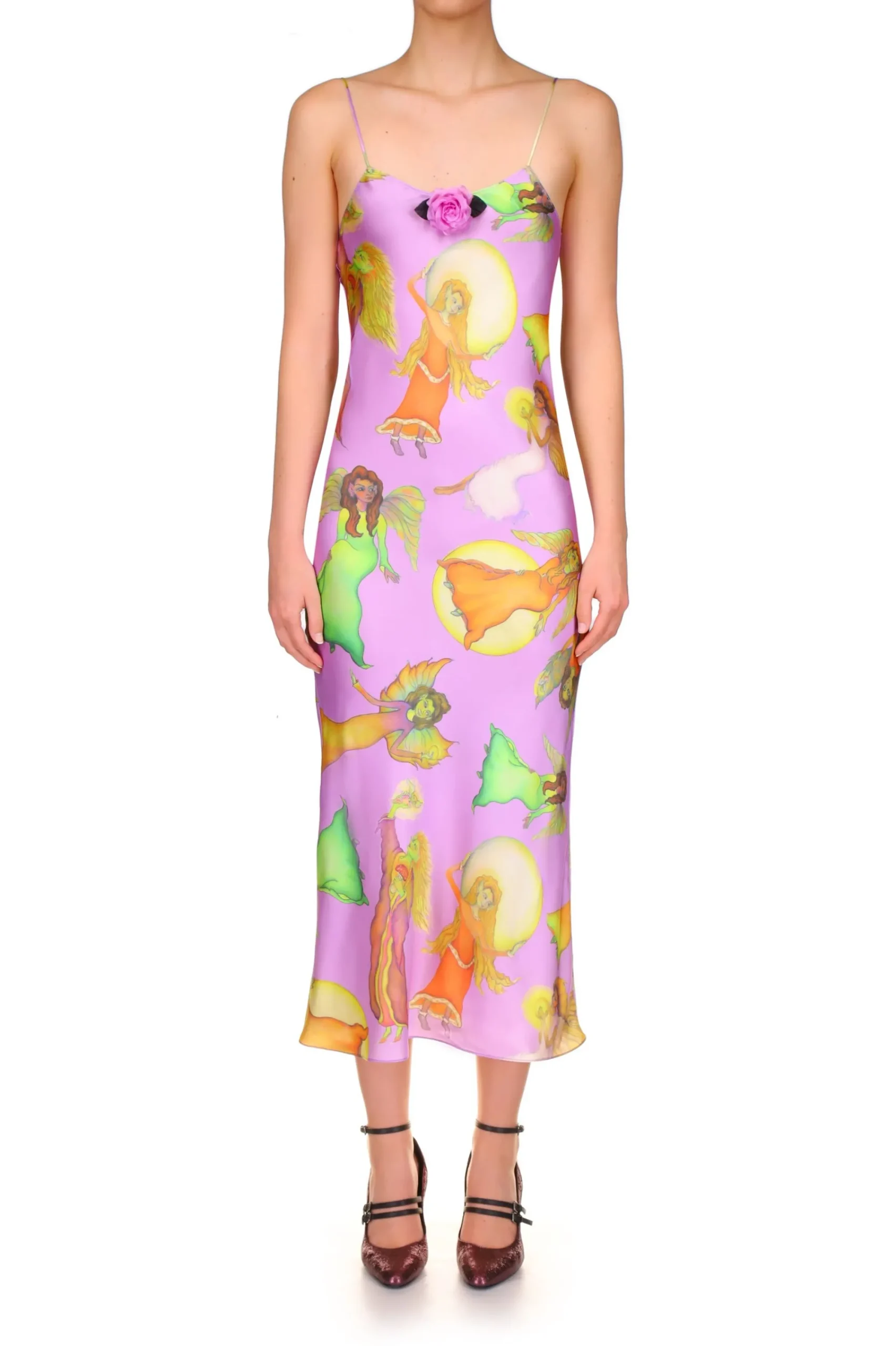 Rodarte Lavender Fairy Printed Silk Satin Bias Slip Dress Discount