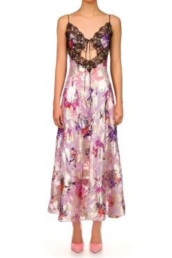 Rodarte Lavender Floral Bias Dress With Black Lace Cheap