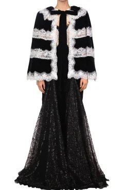 Rodarte Metallic Black And White Lace Capelet Hot