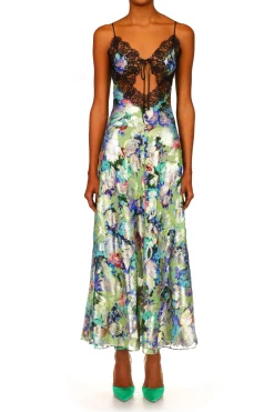 Rodarte Mint Floral Lurex Jacquard Dress With Black Lace Store