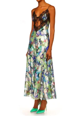 Rodarte Mint Floral Lurex Jacquard Dress With Black Lace Store