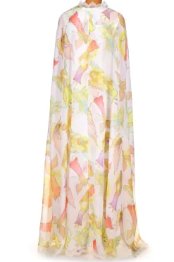 Rodarte Off White Fairy Printed Silk Chiffon And Charmeuse Cape Dress Sale