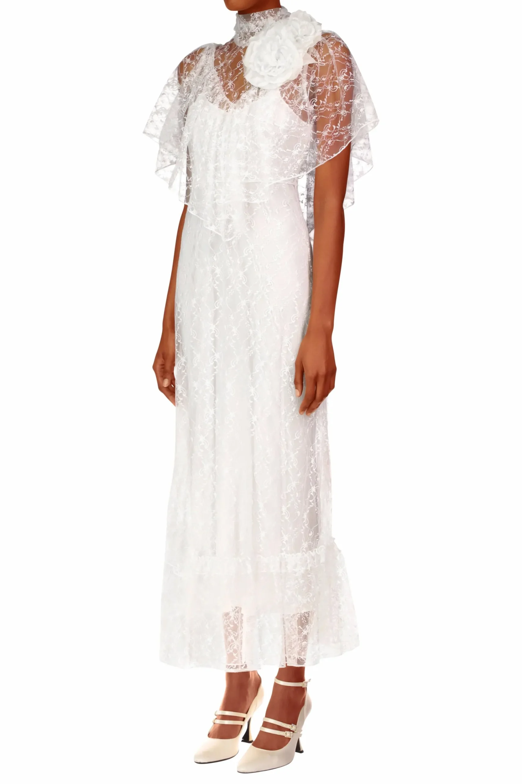 Rodarte Off White Floral Lace And Silk Dress Cheap
