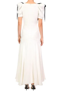Rodarte Off White Silk Crepe Bias Dress With Velvet Ribbon Bow Details Outlet