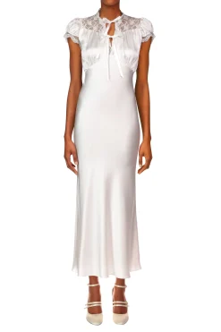 Rodarte Off White Silk Satin Bias Dress With Lace And Ruffle Details Cheap