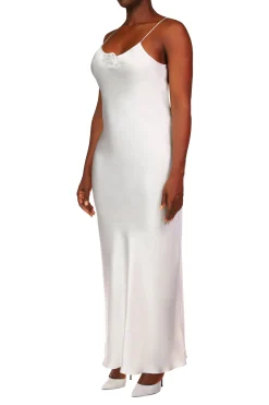 Rodarte Off White Silk Satin Bias Slip Gown With Silk Flower Discount