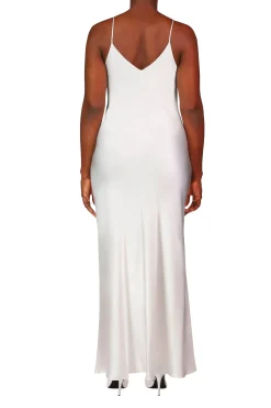 Rodarte Off White Silk Satin Bias Slip Gown With Silk Flower Discount