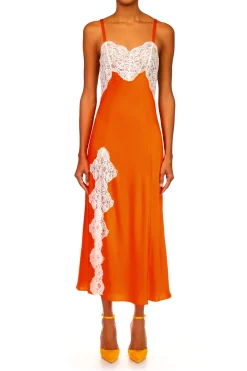 Rodarte Orange Silk Satin And Lace Bias Slip Dress Sale