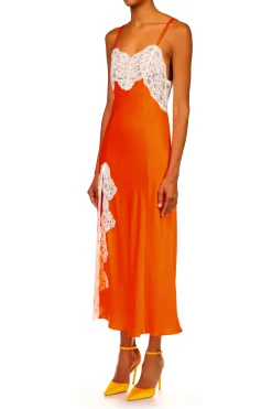Rodarte Orange Silk Satin And Lace Bias Slip Dress Sale
