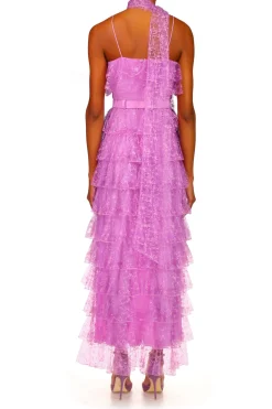 Rodarte Orchid Purple Floral Tulle Tiered Ruffle Dress Cheap