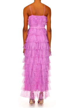 Rodarte Orchid Purple Floral Tulle Tiered Ruffle Dress Cheap